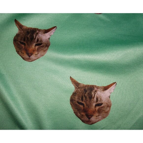 Mint Green Annoyed Cat Pajama Set L pants button up top sleepwear kitty - Picture 9 of 9